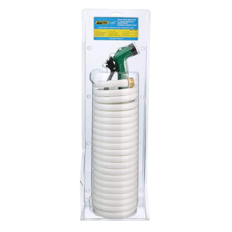 Seachoice Coiled Washdown Hose w/ Sprayer and Brass Fittings, 25
