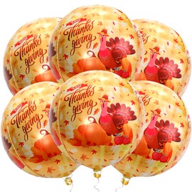 KatchOn, Happy Thanksgiving Balloons - Large 22 Inch, Pack of 6 | Thanksgiving Foil Balloons, Turkey Balloons | Foil Balloon For Birthday, Wedding Party, Baby Shower | Thanks Giving Decorations Indoor
