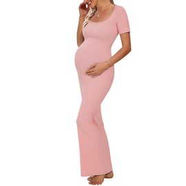 Peauty Plus Size Maternity Dress for Photoshoot Pregnancy Dresses Baby Shower Dress Pink Maternity Dresses Bodycon Soft Maxi Wedding Guest Casual Summer(Pink XL)