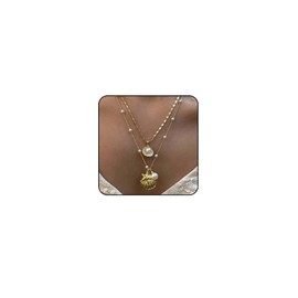 Starfish Necklace Gold Beach Jewelry for Women Pearl Seashell Necklace Cowrie Shell Beach Necklaces Ocean Summer Starfish Jewelry (2-2 layer gold)