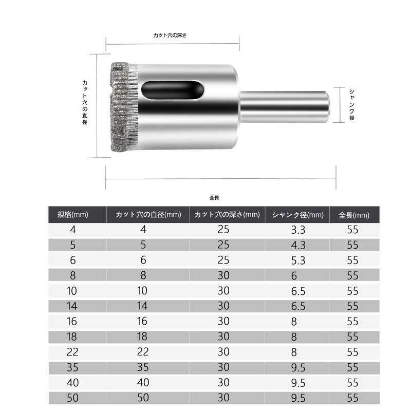Diamond Hole Saw, Core Bit, Glass Tile, Drilling Carbide, 12