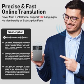 AI Voice Recorder with Lifetime Free Transcription - ChatGPT Powered 107 Languages Translator, 64GB Smart Recorder with App Control for Meetings/Lectures, 60H Battery & Military Encryption (Grey)