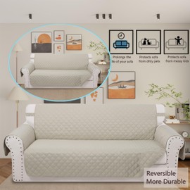 Luxshare Home Reversible 4 Seater Sofa Cover 91 Inch Large Couch Cover Furniture Protector(Sofa XX-Large,Beige/Beige)