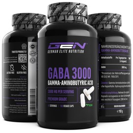 GABA - 180 Capsules with 750 mg - High Dose with 3000 mg per Daily Serving - Gamma 100% Aminobutyric Acid Amino Acid - Vegan - Premium Quality - German Elite Nutrition