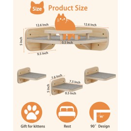 Megidok Megidok Cat Wall Furniture Corner Climbing Shelf Perches, Cat Bed Wall Mounted with 3 Wide Steps,Modern Floating Stairs for Wall Indoor Cats up to 22 Lbs for Cat - Wood Color