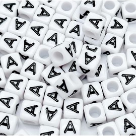 Ludthaw 100PCS Letter Beads Acrylic Square Alphabet Beads for Jewelry Making 6x6mm White Cube Letter Beads for Bracelets Making Necklaces (A-100PCS)