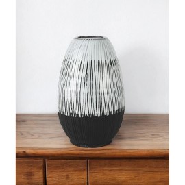 Homeroots 13" Black Gray And White Abstract Cylinder Ceramic Table Vase