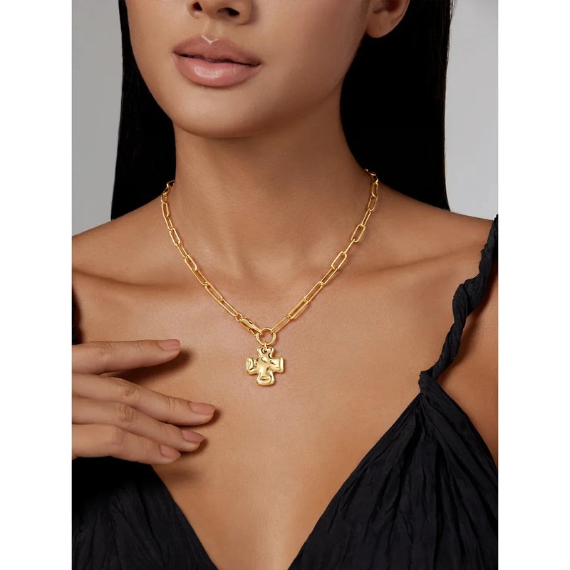 CHESKY 14K Gold Plated Chunky Cross Necklace for Women Trendy