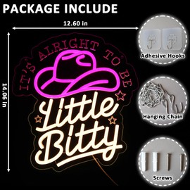 Folkive It's Alright To Be Little Bitty Neon Sign for Wall Decor Dimmable Cowboy Hat Led Sign for Bedroom Neon Light for Western Farmhouse Nursery Decor Home Baby Shower Party Gift for Kids Girls