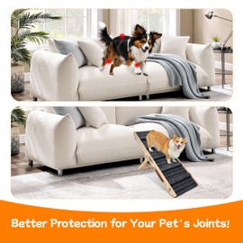 Dog Ramp for Couch-Non-Slip Wooden Foldable Dog Ramp Up to 110 Pound-Platform Seamlessly Connects-Portable Pet Ramp with Carry Handle-4-Height Adjustable, Dog Ramps for Beds,Cars (S)