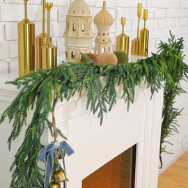 Jutom Christmas Norfolk Pine Garland Realistic Artificial Faux Greenery Cedar Garland for Mantle Holiday Indoor Outdoor Fireplace Winter Christmas Decorations(1 Pcs,9 Feet)