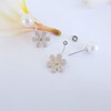 Hiqmic 925 Sterling Silver Flower Pearl Zirconia Drop Ear Stud