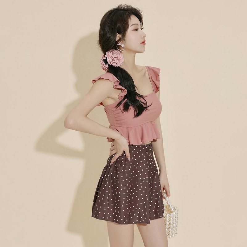 [Teddy] 水着 レディース ビスチェ ビキニ 体型カバー 3点セット ショルダーフリル 露出控えめ hys3160