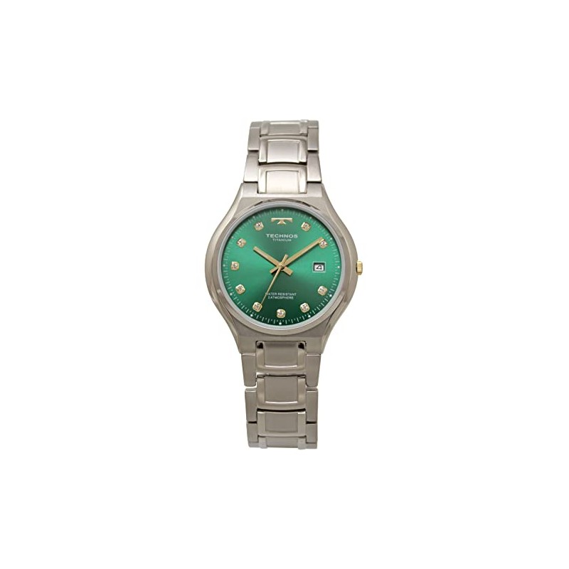 Technos T9B88IM Titanium Date Men's Wristwatch, Silver, green, Bracelet Type