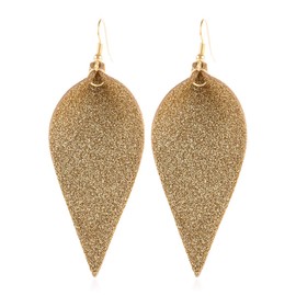 Sparkly Glitter Geometric Lightweight Simple Drop Statement Earrings - Bohemian Hook Dangles Faux Leather, Petal Leaf (Feather Dangles - Glitter Ivory)