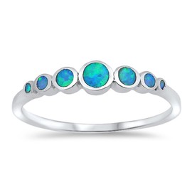 Round Circle Blue Simulated Opal Journey Ring New .925 Sterling Silver Band Size 7
