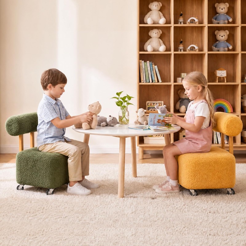 Kids Rolling Stool with Backrest, Small Chair for Toddler Desk