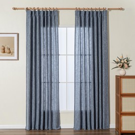 MYSKY HOME Dusty Blue Curtains 84 Inches Long for Bedroom, Pinch Pleated Semi Sheer Soft Cotton Window Curtains Set for Living Room Back Tab Drapes Country Curtain, 40" x 84", Dusty Blue, 2 Panels