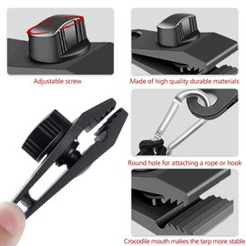 PUERHUACI Tent Tarpaulin Clips, Pack of 30 Tarpaulin Clips with Carabiner, Heavy Duty, Awning Accessories, Multifunctional Tents Clip, Tarp Clips Set, Metal, Black