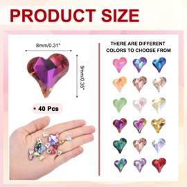MECCANIXITY 40 Pcs 3D Heart Nail Charm Crystals Nail Gems 8x9mm Crooked Heart-Shape Charm Art Rhinestone for Valentine's Day Nail DIY Decoration, Colorful Purple