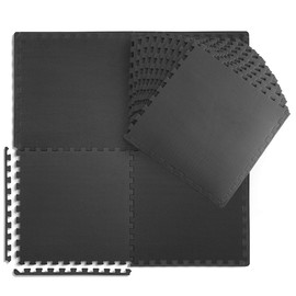 WF Athletic Supply 96 SQ.FT T-Pattern 1-Inch Thickness Interlocking Exercise Foam Mats, Extra Thick Eva Foam Flooring Tiles, Gym Fitness Equipment Mat, Home Protective Flooring Cushion, Black