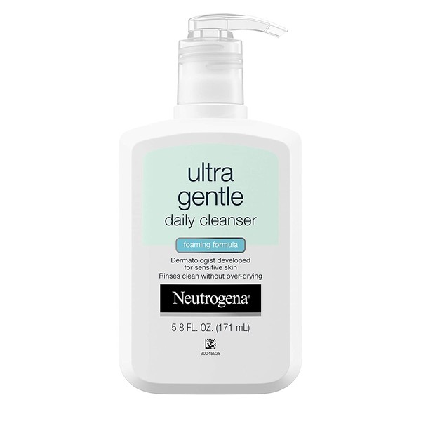 Neutrogena Ultra Gentle Daily Face Wash for Sensitive Skin, Oil-Free, Soap-Free, Hypoallergenic & Non-Comedogenic Foaming Facial Cleanser, 5.8 fl. oz