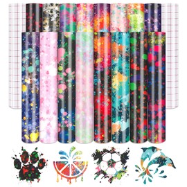 Tintnut Splash Permanent Vinyl - 16 Sheets 12"x10", Watercolor Adhesive Vinyl, Pattern Vinyl, Permanent Outdoor Vinyl for Decor Sticker, Self Sticker Water proofing Vinyl