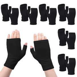 Casuallined 6 Pairs Fingerless Eczema Gloves Moisturizing for Adults Cotton Overnight Dry Hands(Black)