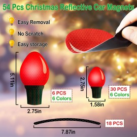 UPINLOOK 54 Pieces Christmas Reflective Car Magnets Decorations 36 Pieces Colorful Bulb Light Magnets with 18 Pieces Magnetic Wires Ornaments Set Xmas Holiday Decor