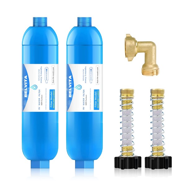 BELVITA RV Inline Water Filter with Solid Brass 90 Degree