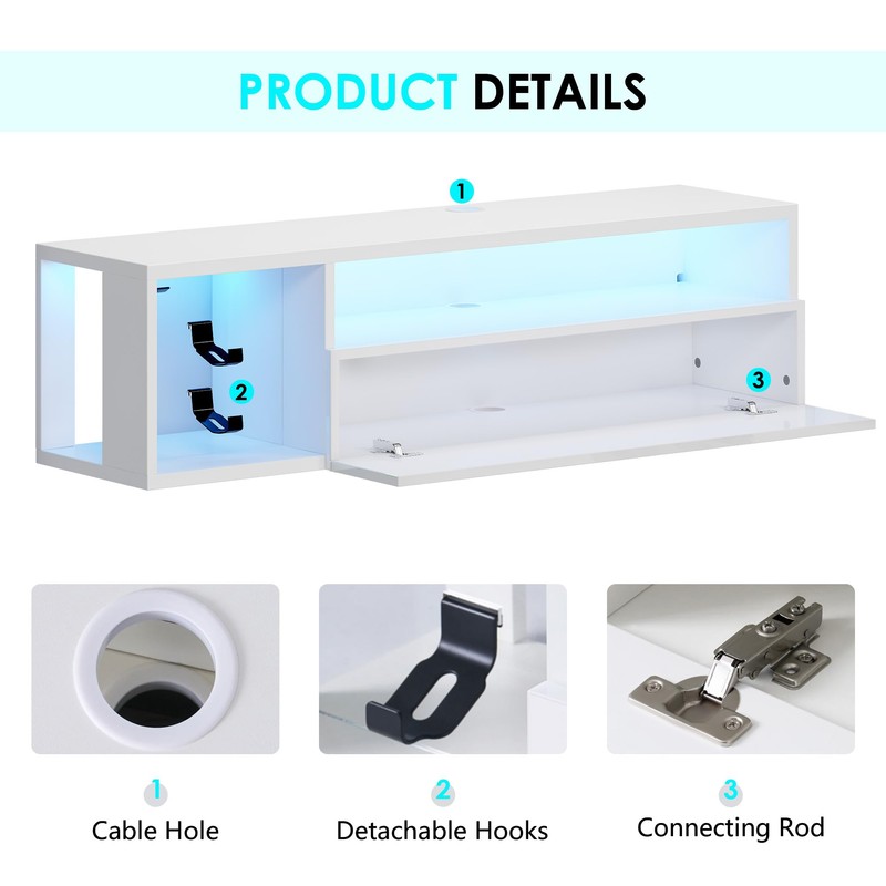 DlandHome Floating TV Stand with LED Light, 39.3’’ Wall-Mounted Media