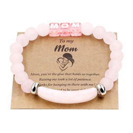 Uloveido Pink Gem Healing Crystal Mom Bracelets 8mm Natural Stone Beaded Stretch Bracelet Mothers Day Gifts for MAMA (Pink)