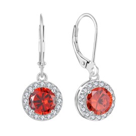 JIWOY 925 Sterling Silver Dangle Drop Earring with Round Leverback Created Ruby Jewelry for Her