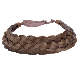 BOBIYA 5 Strands Synthetic Hair Braided Headband Classic Chunky Wide Plaited Braids Elastic Stretch Hairpiece for Women Girl (Chestnut)