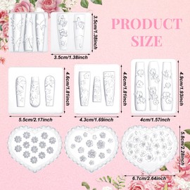 Marspark 9 Pcs Silicone Nail Art Tools 5 Flower Silicone Nail Molds 1 Art Sculpture Pen Dual Tipped 3 Heart Shaped Mold for Women Design Fingernails Tool Decor Accessories
