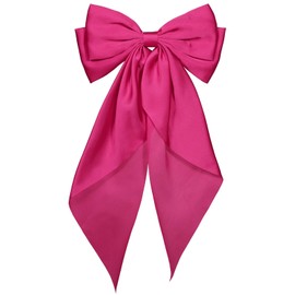 Large Hair Bow, Silky Satin Bowknot Hair Clip, Oversized Long Tail Hair Ribbon Barrette for Women Girls Ponytail Hair Accessories, Rose Red