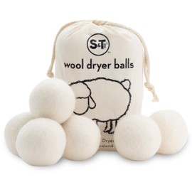 S&T INC. XL New Zealand Wool Dryer Balls, Fabric Softener for Laundry, Natural White, 2.9 in, 6 Pack