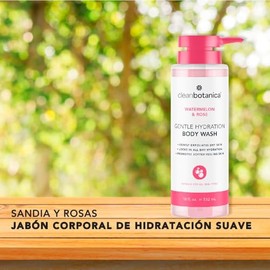 CLEAN BOTÁNICA, Gel de Baño con Extracto de Sandía y Rosas, Exfoliante Ligero, Sin Parabenos, Hidratación Gentil