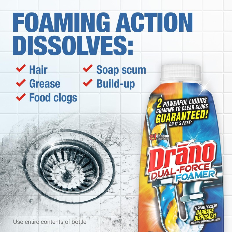 Drano Dual-Force Foamer Drain Clog Remover and Cleaner for Shower