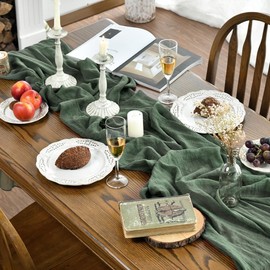 Artoid Mode Boho Cheesecloth Wedding Table Runner, Forest Green, 90 x 400 cm, Washable Gauze Table Decoration, Party, Birthday, Valentine's Day, Baby Shower Decor