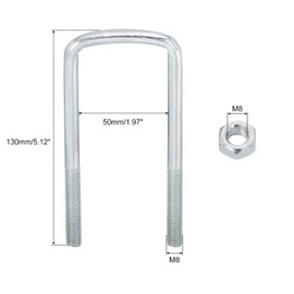 sourcing map Square U-Bolts, 6 Sets 50mm Inner Width 130mm Length M8 Zinc-Plated Carbon Steel U Clamp Bolt with Nuts and Plates, for Boat Trailer