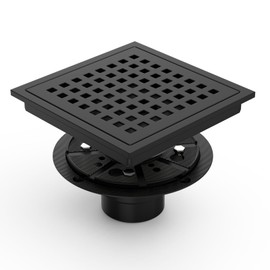 6 Inch Square Shower Drain with Flange - Quadrato Pattern Removable Grate, Matte Black SUS 304 Stainless Steel, Rust-Resistant, Easy to Clean, Anti-Slip