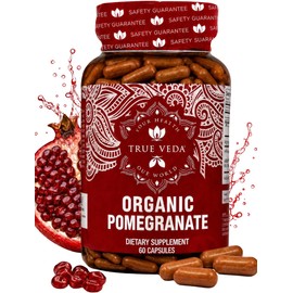 Pomegranate Extract Supplement - Ellagic Acid, High Punicalagins | USDA Certified Organic Pomegranate Supplement | Blend of Pomegranate Fruit, Seeds and Peel Extract | 60 Vegan Pomegranate Capsules