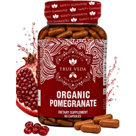 Pomegranate Extract Supplement - Ellagic Acid, High Punicalagins | USDA Certified Organic Pomegranate Supplement | Blend of Pomegranate Fruit, Seeds and Peel Extract | 60 Vegan Pomegranate Capsules