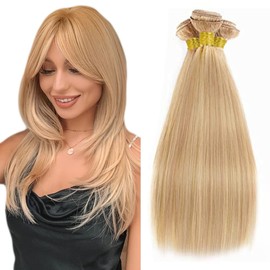 Luxvogue 10 12 14 Inch Human Hair Bundles Honey Blonde P27/613 Straight Bundles Human Hair 12A Unprocessed Quick Weave Bundles for Black Women Soft Sewn In Bundles with Double Weft