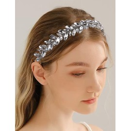 Octwine Silver Green Red Rhinestones Crystal Bridal Headband Headpiece Wedding Headband for Brides Rhinestone Hair Accessories for Women (Silver, Width 0.78inch)