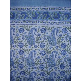 Homestead Rajasthan Paisley Block Print Curtain Drape Panel Cotton 46" x 88" Blue
