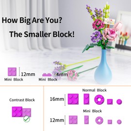 Mini Bricks Flower Bouquet Building Sets, Artificial Flowers, 553 Pieces Botanical Collection for Ages 8-12 yrs Old Girl for Gift (Not Compatible with Set)