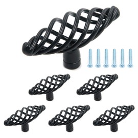 Geesatis 6 pcs Birdcage Handles Door Knobs 3 x 1.5 inch (L x W) Black Oval Birdcage Knob for Cabinet Wardrobe Cupboard Decorative, with Mounting Screws