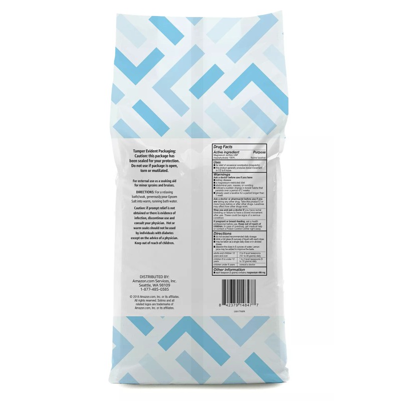 Solimo Epsom Salt Soak Magnesium Sulfate USP 8 Pound 128